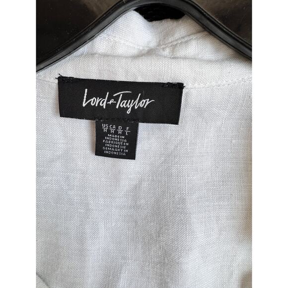 Lord & Taylor 100% Linen Button Front Blouse White Long Sleeve Women’s Medium - Picture 2 of 6